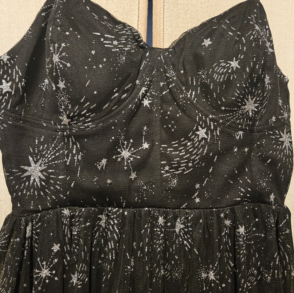 Fireworks Dress - Modcloth Swing Mini Dress fit and flare black and silver